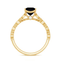 Princess Cut Black Onyx and Diamond Designer Engagement Ring