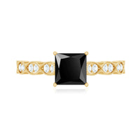 Princess Cut Black Onyx and Diamond Designer Engagement Ring