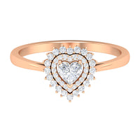 Certified Real 0.25 Carat Diamond Heart Engagement Ring with Double Halo