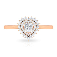 Certified Real 0.25 Carat Diamond Heart Engagement Ring with Double Halo