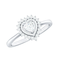 Certified Real 0.25 Carat Diamond Heart Engagement Ring with Double Halo