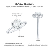 Certified Real 0.25 Carat Diamond Heart Engagement Ring with Double Halo