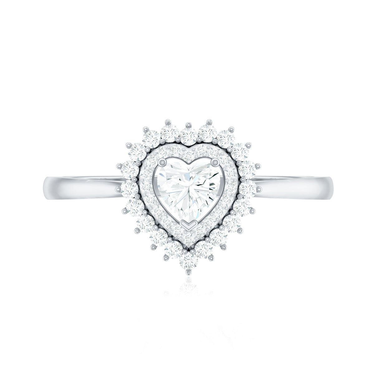 Certified Real 0.25 Carat Diamond Heart Engagement Ring with Double Halo