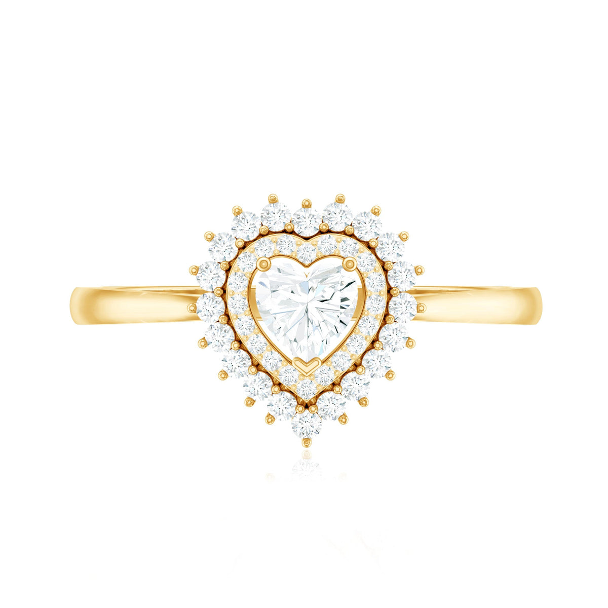 Certified Real 0.25 Carat Diamond Heart Engagement Ring with Double Halo