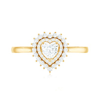 Certified Real 0.25 Carat Diamond Heart Engagement Ring with Double Halo