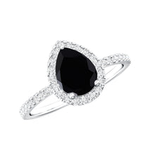 1 Carat Black Onyx Pear Engagement Ring with Diamond Halo