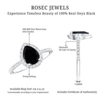 1 Carat Black Onyx Pear Engagement Ring with Diamond Halo