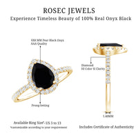 1 Carat Black Onyx Pear Engagement Ring with Diamond Halo