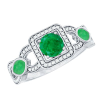 Vintage style emerald and diamond engagement ring for women featuring a Rosec Jewels design with intricate detailing.