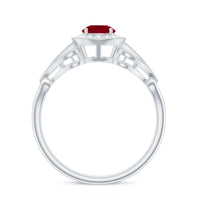 Natural 0.6 Carat Ruby Retro Engagement Ring with Diamond Halo