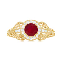 Natural 0.6 Carat Ruby Retro Engagement Ring with Diamond Halo