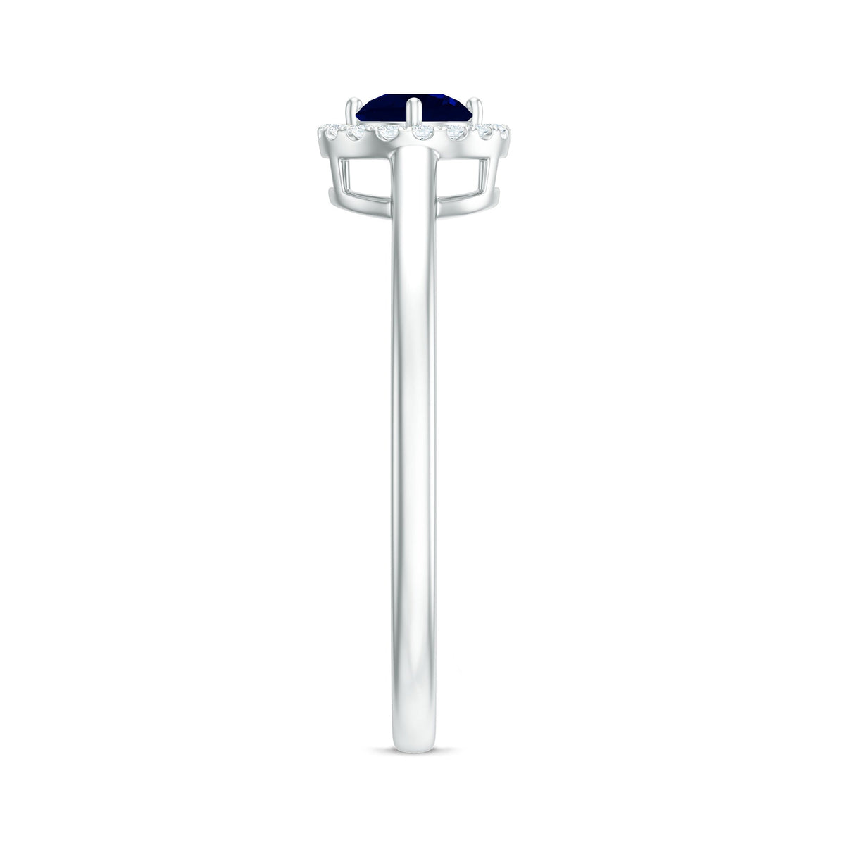 Dainty blue sapphire and diamond floating halo ring by Rosec Jewels featuring a delicate design and sparkling gemstones.