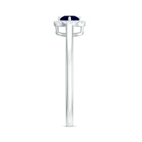 Dainty blue sapphire and diamond floating halo ring by Rosec Jewels featuring a delicate design and sparkling gemstones.