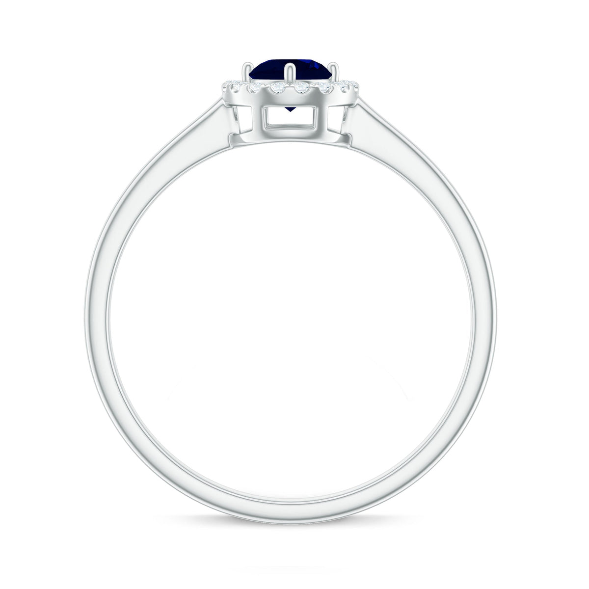 Dainty blue sapphire and diamond floating halo ring by Rosec Jewels, showcasing a delicate band with sparkling gemstones.
