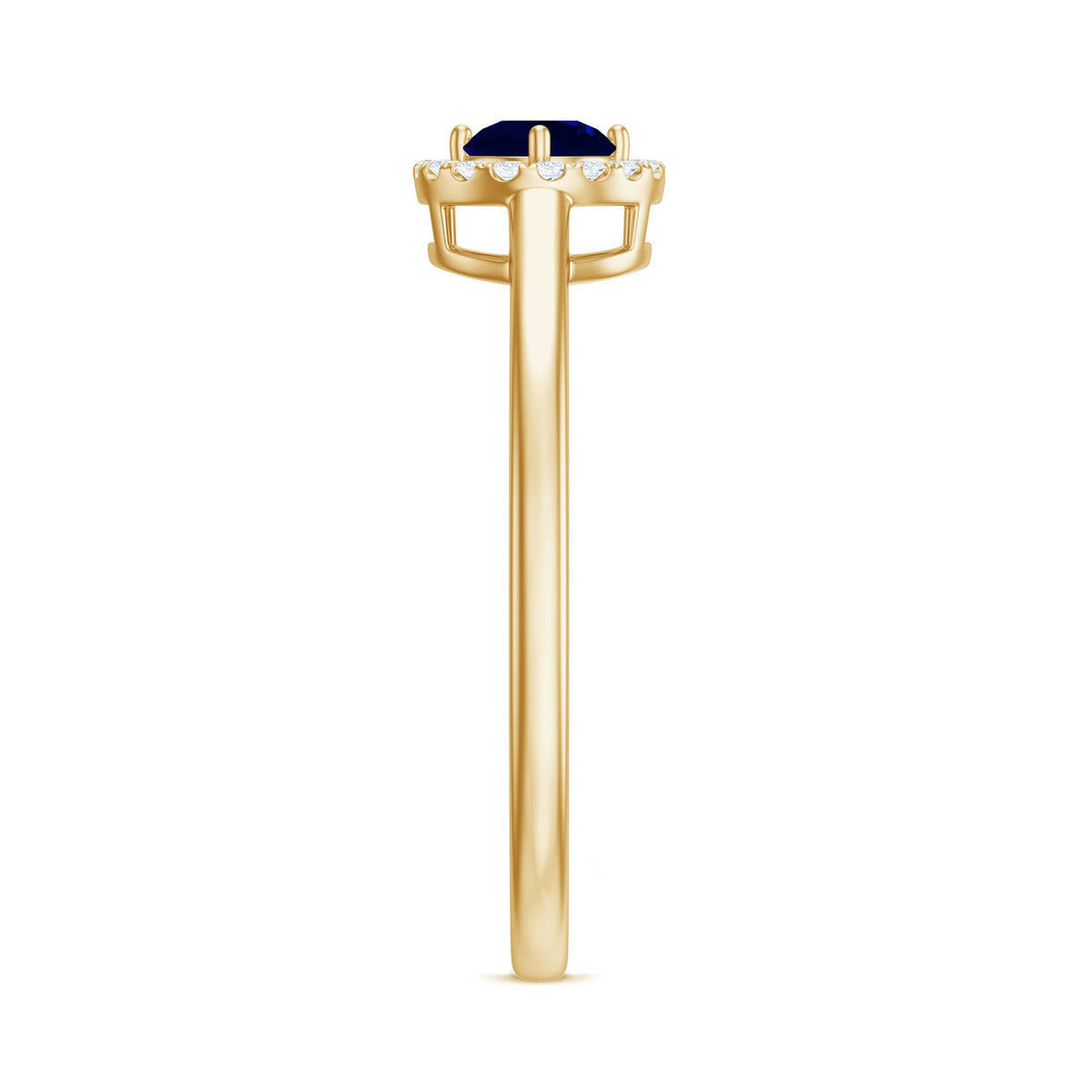 Dainty blue sapphire and diamond floating halo ring by Rosec Jewels, featuring a delicate band with sparkling stones.
