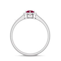 Genuine ruby promise ring with diamond halo from Rosec Jewels, featuring a central ruby gemstone surrounded by a diamond halo.