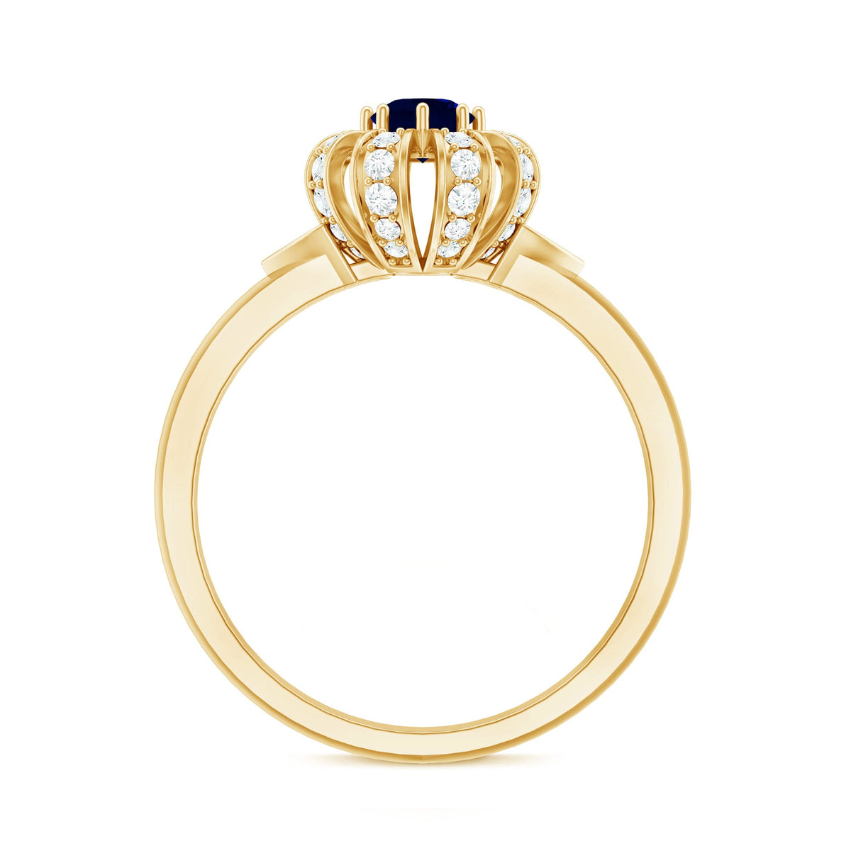 Blue sapphire flower engagement ring with diamonds by Rosec Jewels, featuring a vibrant blue sapphire centerpiece and sparkling diamond accents.