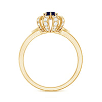 Blue sapphire flower engagement ring with diamonds by Rosec Jewels, featuring a vibrant blue sapphire centerpiece and sparkling diamond accents.