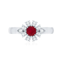 Natural Ruby Flower Engagement Ring with Diamond