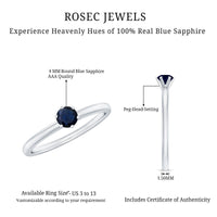 Genuine Blue Sapphire September Birthstone Ring for Women