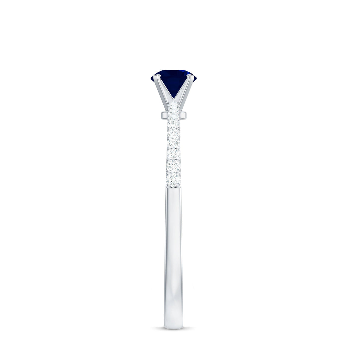 Real 0.9 carat blue sapphire promise ring with diamonds from Rosec Jewels, featuring a detailed close-up of the ring's design.