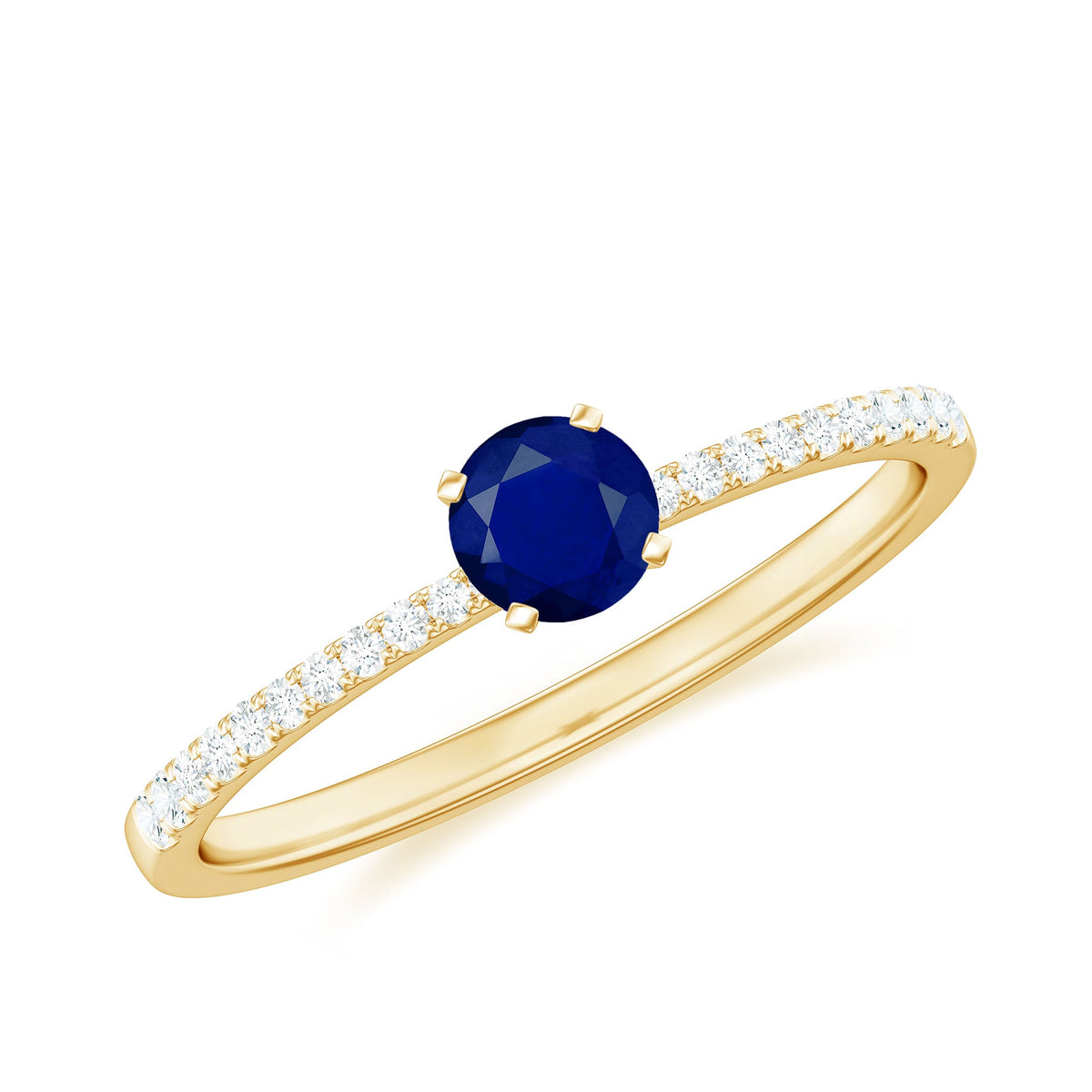 Real 0.9 carat blue sapphire promise ring with diamonds by Rosec Jewels, featuring a central blue sapphire gemstone and diamond accents.
