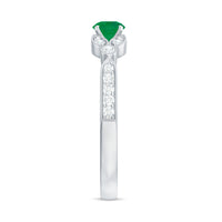 Natural emerald vintage-inspired engagement ring with diamond accents from Rosec Jewels, showcasing intricate design and sparkling gemstones.