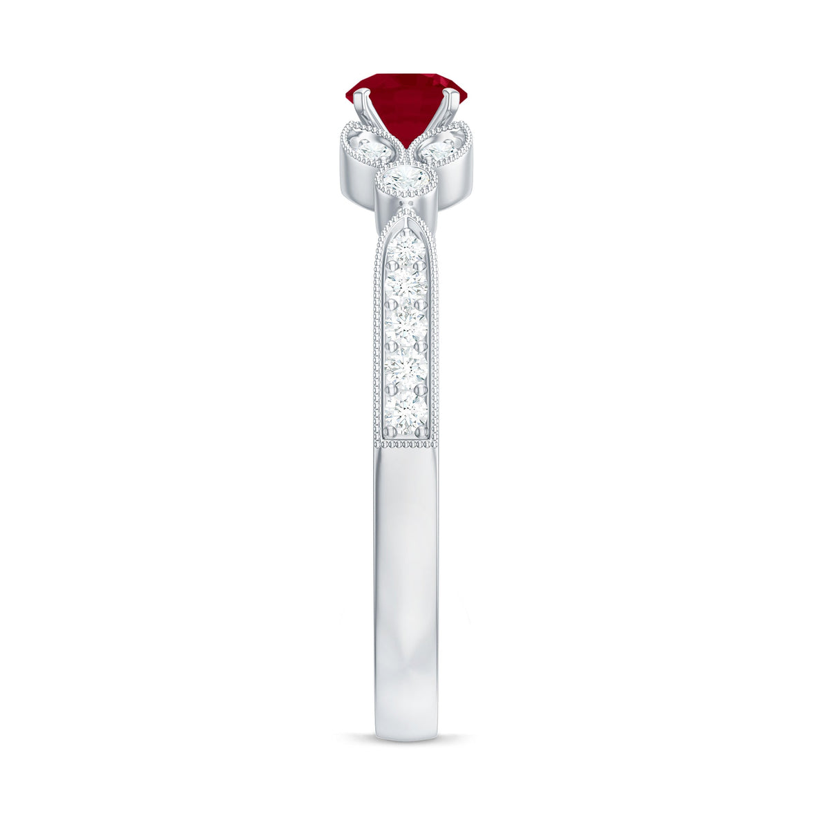 Vintage style 0.6 carat ruby and diamond engagement ring for women by Rosec Jewels, featuring a classic design with a central ruby.