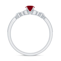 Vintage style 0.6 carat ruby diamond engagement ring for women with intricate band, crafted by Rosec Jewels.