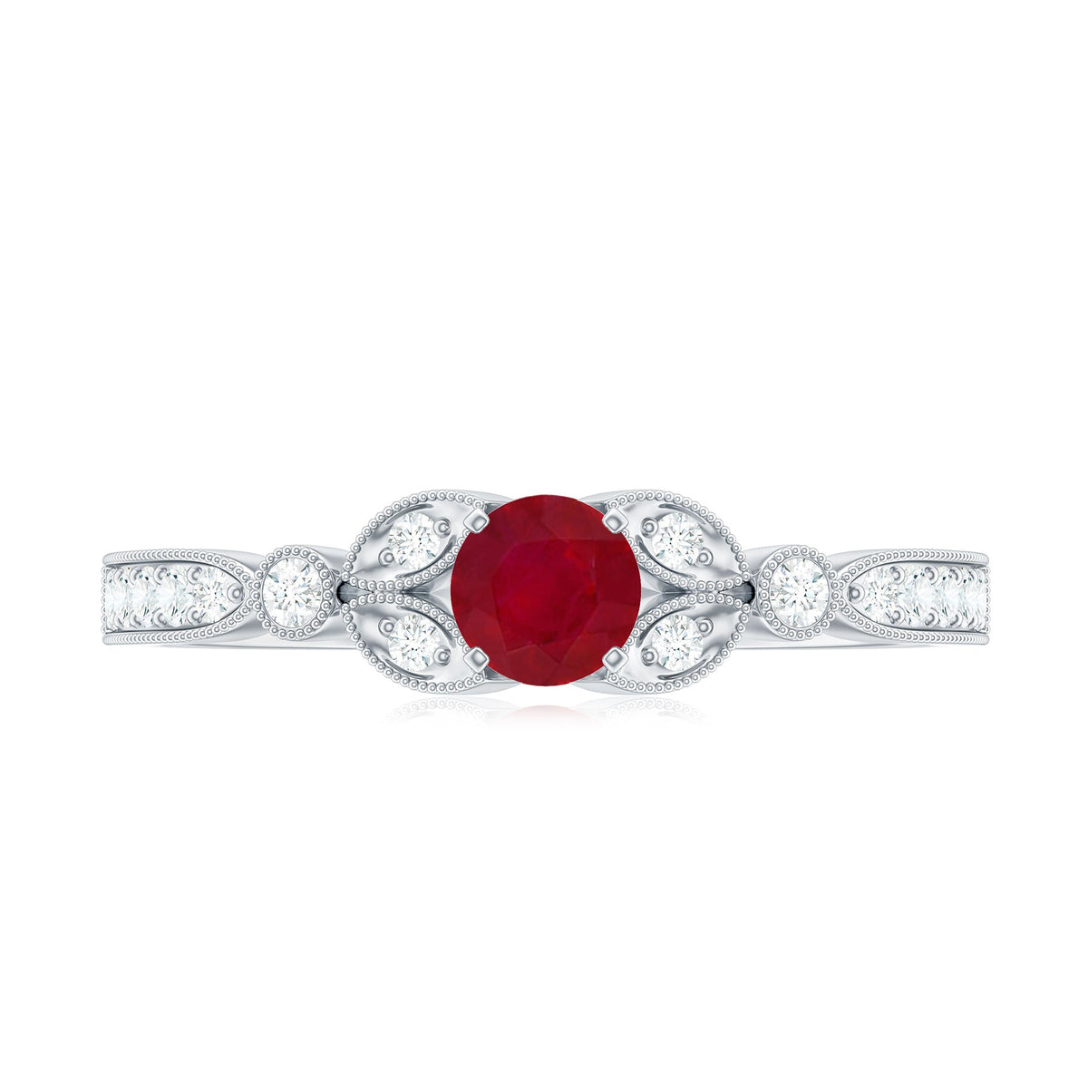 Vintage style 0.6 carat ruby and diamond engagement ring for women by Rosec Jewels, featuring a classic design and intricate details.