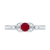 Vintage style 0.6 carat ruby and diamond engagement ring for women by Rosec Jewels, featuring a classic design and intricate details.