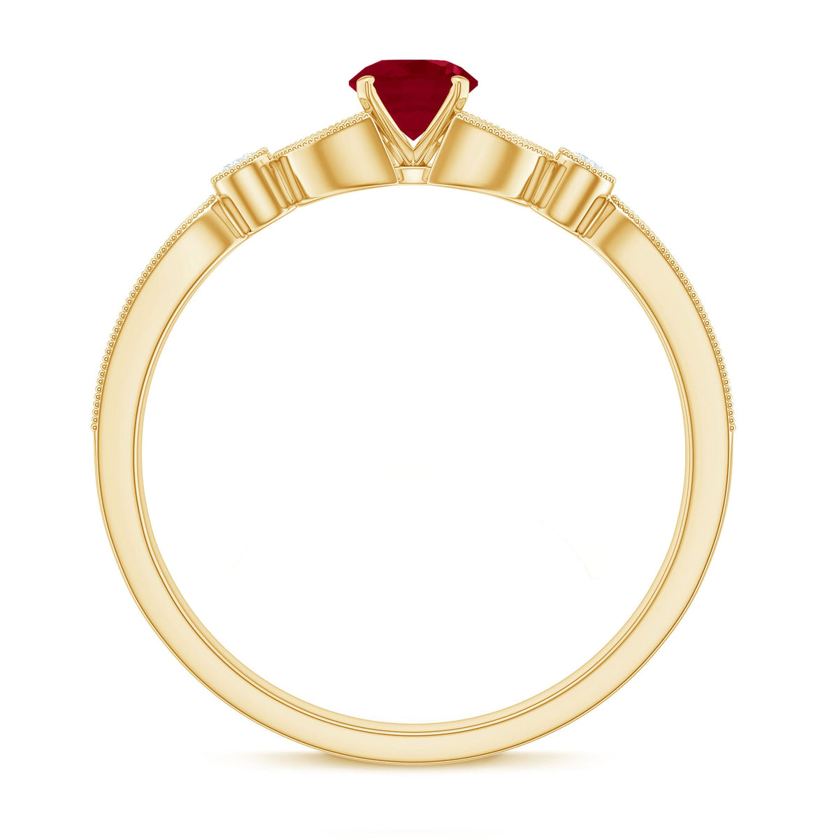 Vintage style 0.6 carat ruby and diamond engagement ring for women by Rosec Jewels, featuring a detailed ring design.