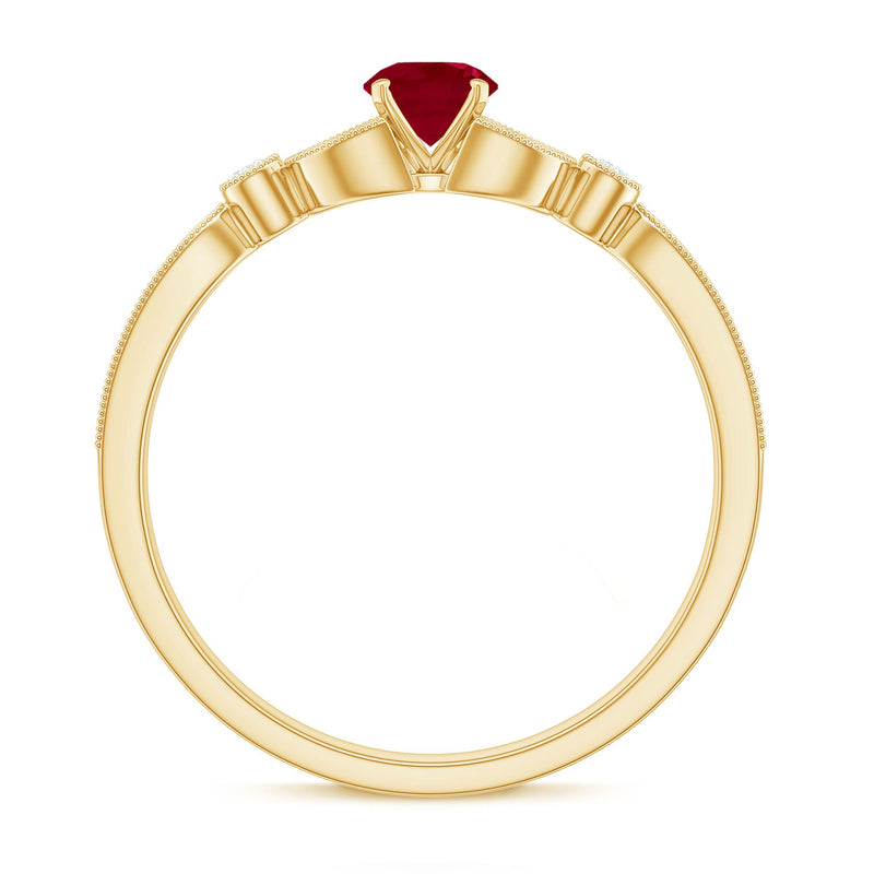 Vintage style 0.6 carat ruby and diamond engagement ring for women by Rosec Jewels, featuring a detailed ring design.