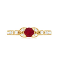 Vintage style 0.6 carat ruby and diamond engagement ring for women by Rosec Jewels, featuring a detailed band and elegant design.
