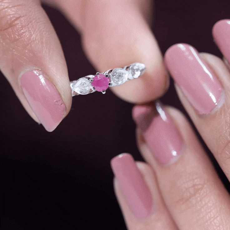 Genuine ruby vintage-inspired engagement ring with diamond accents from Rosec Jewels, featuring a central ruby and detailed band design.