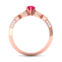 Vintage-inspired genuine ruby engagement ring with diamond accents from Rosec Jewels, featuring an elegant design and sparkling gemstones.