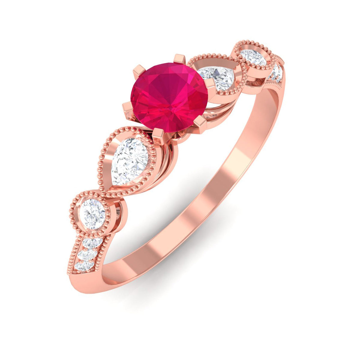 Vintage-inspired engagement ring by Rosec Jewels featuring a genuine ruby centerpiece and diamond accents.
