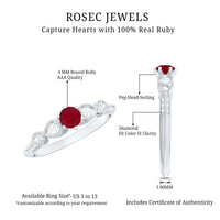 Vintage-inspired genuine ruby engagement ring with diamond accents from Rosec Jewels, showcasing a stunning ruby centerpiece and intricate design.