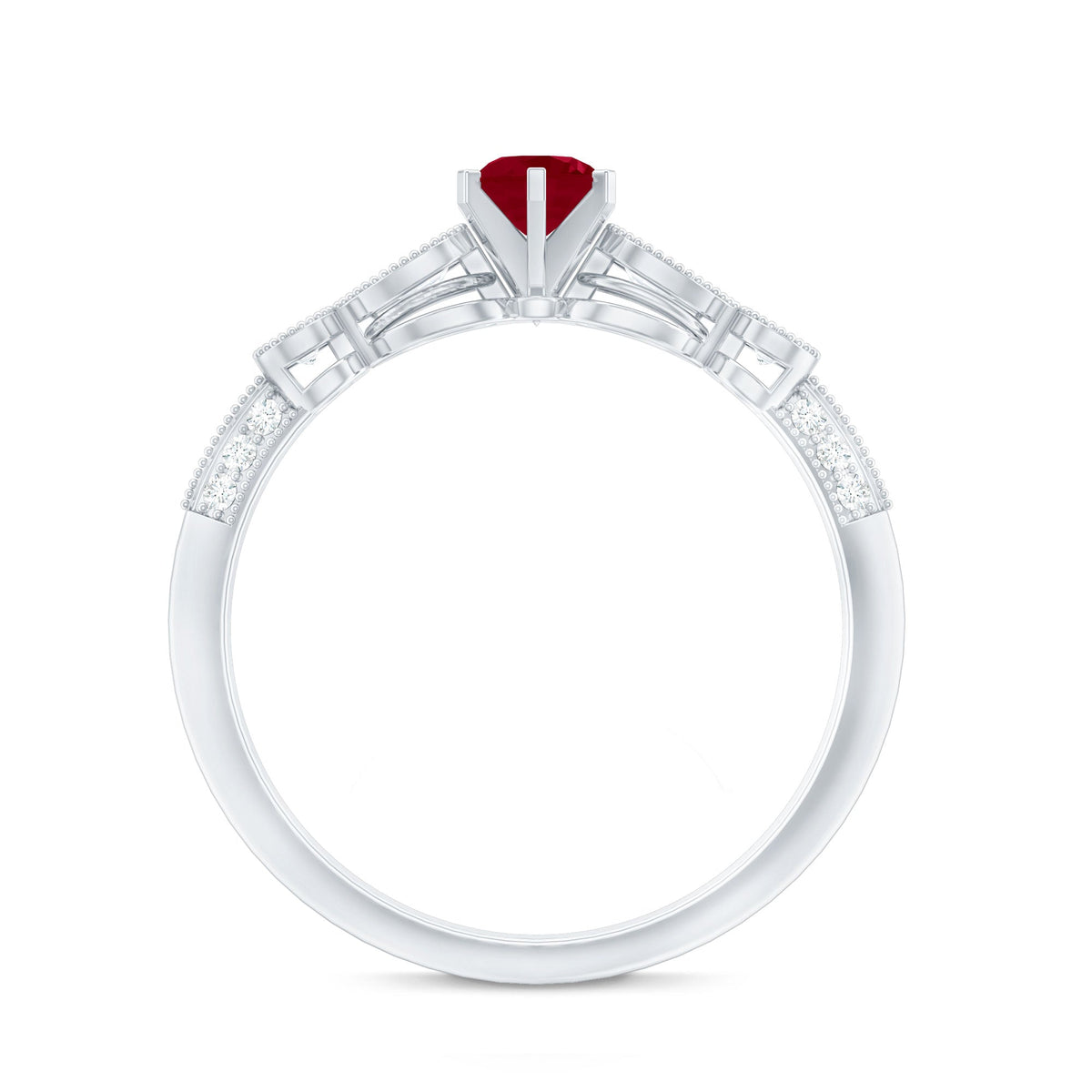 Vintage-inspired genuine ruby engagement ring with diamond accents by Rosec Jewels, featuring a central ruby gemstone and elegant design.