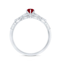 Vintage-inspired genuine ruby engagement ring with diamond accents by Rosec Jewels, featuring a central ruby gemstone and elegant design.