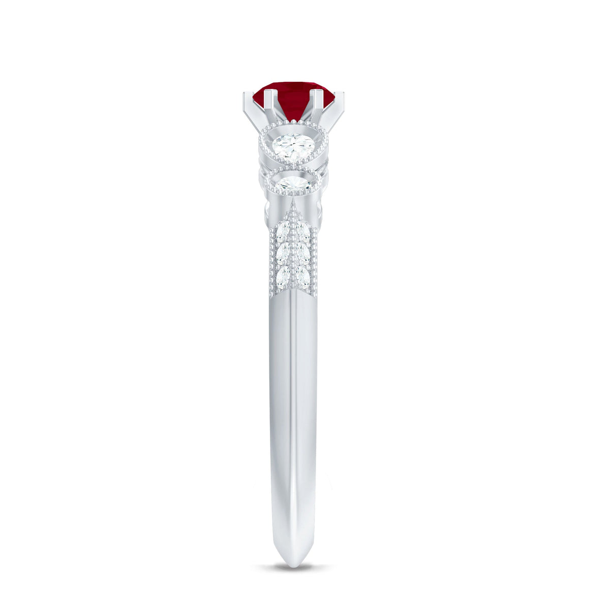 Vintage-inspired engagement ring featuring a genuine ruby and diamond, showcasing Rosec Jewels' elegant ring design.