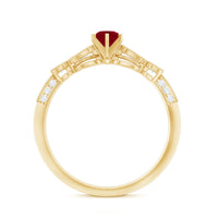 Vintage-inspired genuine ruby engagement ring with diamond accents by Rosec Jewels, showcasing a stunning ruby centerpiece and intricate design.