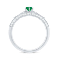 Vintage Inspired Emerald Wedding Bridal Ring Set with Diamond