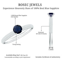 Genuine Blue Sapphire and Diamond Side Stone Engagement Ring