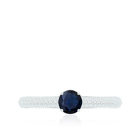 Genuine Blue Sapphire and Diamond Side Stone Engagement Ring