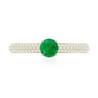 Classic Emerald Solitaire Engagement Ring with Real Diamond Side Stones