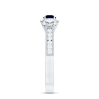 Vintage Inspired Blue Sapphire 3 Stone Engagement Ring with Diamond