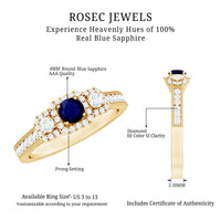 Vintage Inspired Blue Sapphire 3 Stone Engagement Ring with Diamond