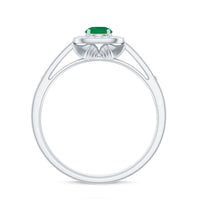 Real Half Carat Emerald Engagement Ring with Diamond Halo