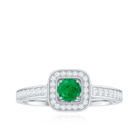 Real Half Carat Emerald Engagement Ring with Diamond Halo